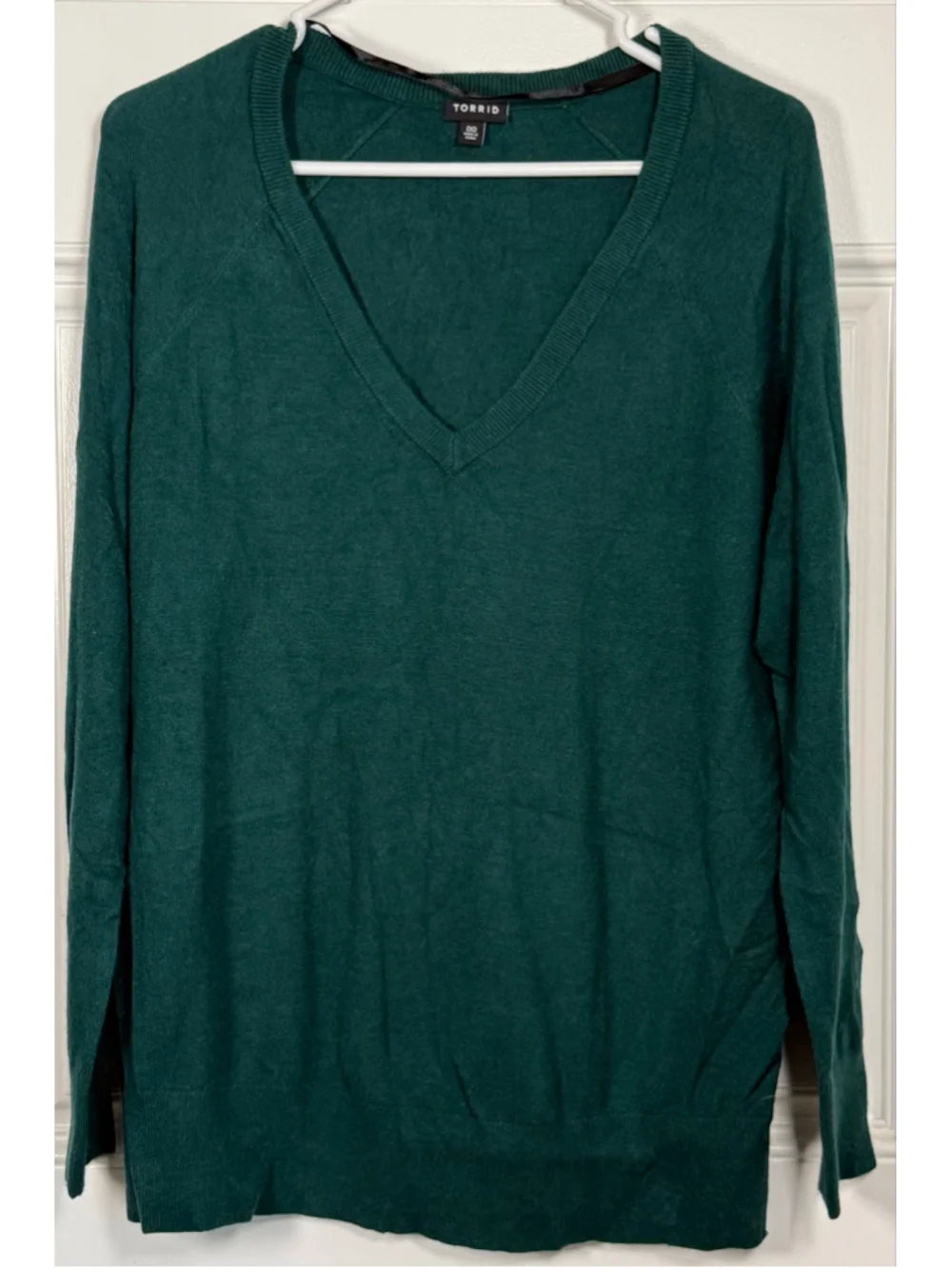 Torrid Size 00 Forest Green V Neck Tunic Sweater Long Sleeve Soft Knit